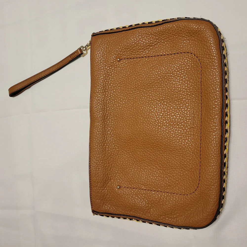 Vince Camuto Tan Wristlet with Woven Accents